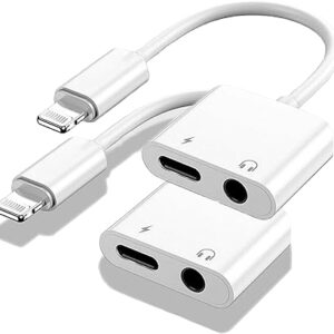 Audio Splitter Adaptor Lightning and Apple MFi Certified 2 Pack Lightning to 3.5mm Headphones Jack Adapter for iPhone Dongle 2 in 1 Charger