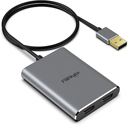  USB 3.0 to Dual HDMI Adapter 4K 30Hz, USB to HDMI Adapters for 2 Monitors/TV, USB A to HDMI Splitter 