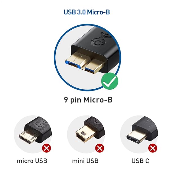 Cable Matters Long Micro USB 3.0 Cable - 3m, USB A to Micro USB Cable 3.0, Male to Male Micro-B 3.0 Cable