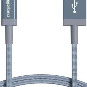 Basics USB-A to Lightning Charger Cable, Nylon Braided Cord, MFi Certified Charger for Apple iPhone 14 13 12 11 X Xs Pro, Pro Max, Plus, iPad, 6 Foot, Dark Gray