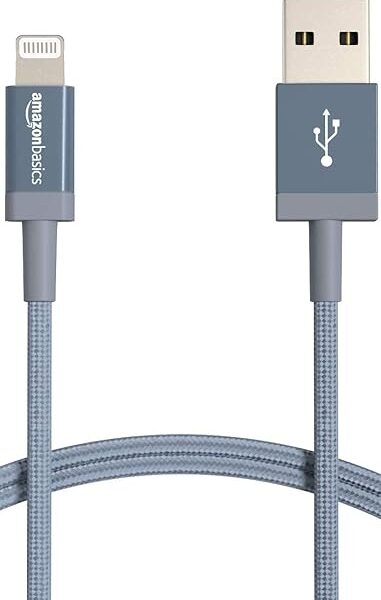 Basics USB-A to Lightning Charger Cable, Nylon Braided Cord, MFi Certified Charger for Apple iPhone 14 13 12 11 X Xs Pro, Pro Max, Plus, iPad, 6 Foot, Dark Gray