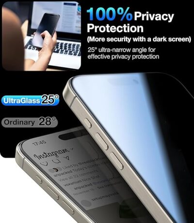 Apple iPhone 14 Pro Privacy Screen Protector – Anti-Spy 9H Tempered Glass with HD Clarity, Touch Sensitivity & Smudge Resistance Protect your privacy and your screen with the Apple iPhone 14 Pro Privacy Screen Protector – the perfect blend of security and style. Featuring advanced anti-spy technology, this premium screen protector narrows the viewing angle to just 30°, ensuring your screen is visible only to you while appearing dark or black to bystanders. Whether you're working, browsing, or texting in public, your information stays private. Built with 9H hardness tempered glass, it defends your iPhone 14 Pro screen against scratches, drops, and daily wear without compromising display clarity. At only 0.33mm thin, it maintains HD display quality, full color brightness, and 100% touchscreen accuracy, so your phone responds just like it should. The oleophobic coating helps resist fingerprints, oil, and smudges, keeping your screen clean and easy to wipe. With the easy-installation kit included, you’ll enjoy a bubble-free, case-friendly application every time. ✅ Key Features: 🔐 Privacy Shield Technology – Blocks side-angle visibility to protect your on-screen content 💎 9H Tempered Glass Protection – Maximum resistance against scratches, drops, and impact 📲 HD Clarity & Ultra-Thin Design – Retains original screen brightness and full touch functionality 🧼 Smudge-Resistant Coating – Reduces oil, dust, and fingerprints for a cleaner screen 🛠️ Easy Installation Kit Included – With alignment tools and cleaning accessories 📐 Perfect Fit for iPhone 14 Pro (6.1") – Edge-to-edge protection that’s case-friendly Whether you’re commuting, traveling, or working in shared spaces, the Apple iPhone 14 Pro Privacy Screen Protector is your go-to choice for secure, stylish, and reliable screen protection.